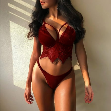 

Cathalem Rhinestone Stockings for Women Lingerie Women Panty Lace Bra Sleepwear And Night Lingerie Backless Skimpy Lingerie Underwear Red Small