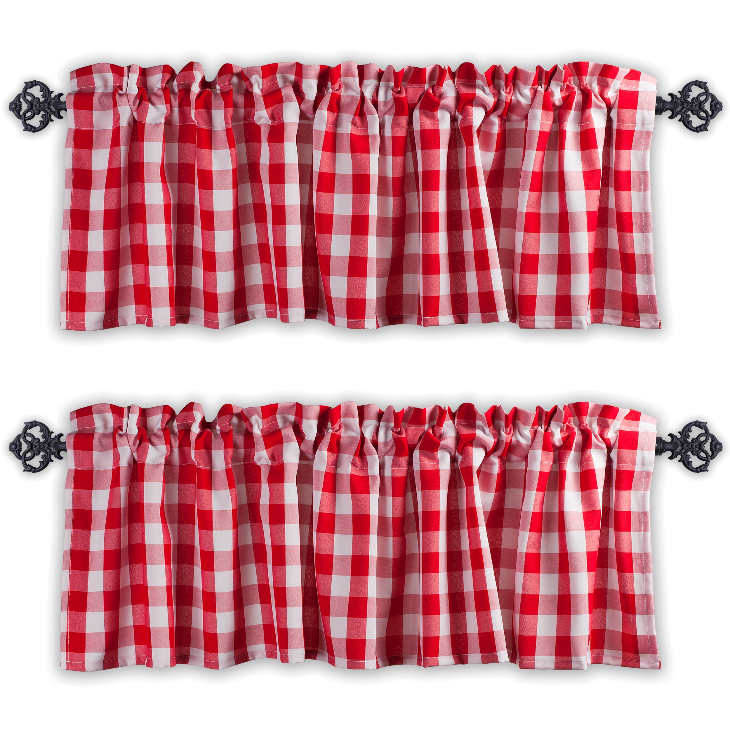 Aiking Home Window Valances 2Panels Picnic Checkered Pattern Kitchen