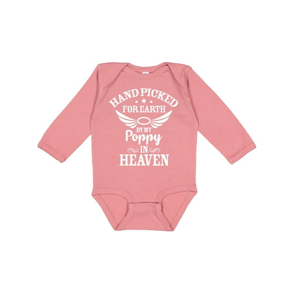 Inktastic Handpicked for Earth by My Poppy in Heaven with Angel Wings` Boys or Girls Long Sleeve Baby Bodysuit