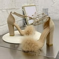 thumbnail image 4 of AXXD Beige Sandals for Women Strappy Sandals Summer Casual Peep Toe Sandals Lace-Up Solid Color High Heel Chunky Heel Shoes, 4 of 5