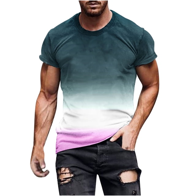 Mens Casual Pantalones Cortos Raya Impresión Suéter Fitness Deportes Camiseta, Poliéster Cuello Redondo Blusa para Al Aire Libre, Diario Y Primavera Verano Desgaste