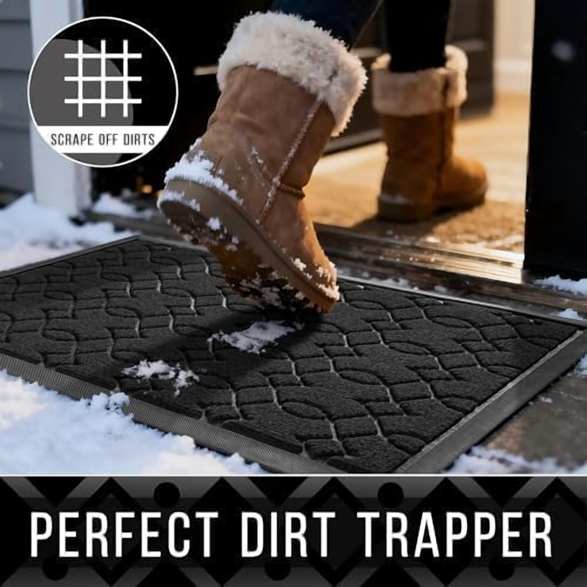 Outdoor Mats for Front Door 29.5x17, All-Season Waterproof Doormat Outdoor Entrance, Heavy Duty Non-Slip Outside Door Mat for Garage Patio Proch Entryway Indoor, Black