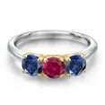 thumbnail image 3 of Gem Stone King 10K Two Tone Gold Red Created Ruby and Blue Created Sapphire Engagement Ring for Women | 1.80 Cttw | Round 5MM | Gemstone July Birthstone | Size 9, 3 of 6