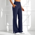 thumbnail image 2 of Glisme Women's Trousers Solid Color Elastic Waist With Pockets Summer Breathable Women Wide Leg Pants Size M Dark Blue, 2 of 6