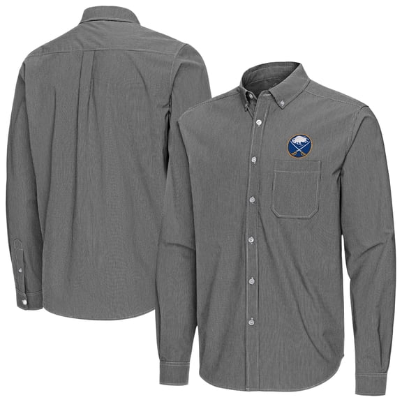 Men's Antigua Black Buffalo Sabres Porter Woven Tri-Blend Long Sleeve Button-Down Shirt
