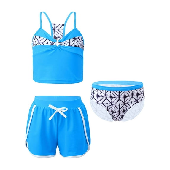 CHICTRY 3Pcs Kids Girls Swimsuit V Neck Crop Top Vest with Shorts and Briefs Set Swimwear