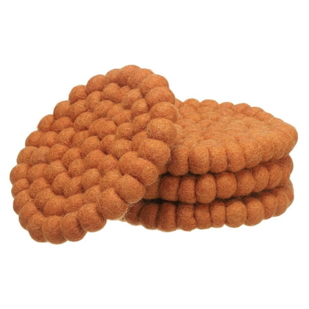 Uxcell Set of 4 Round Wool Felt Coasters, Absorbent Cute Desk Coaster for Drinks, Orange