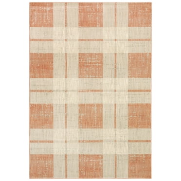 Devon Contemporary Geometric Area Rug, Orange/ Beige, 5' x 8'