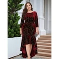 thumbnail image 5 of Plus Size Dresses for Women 3/4 Sleeves Mermaid High Low Hem Maxi Velvet Formal Dress Red XXXL, 5 of 7