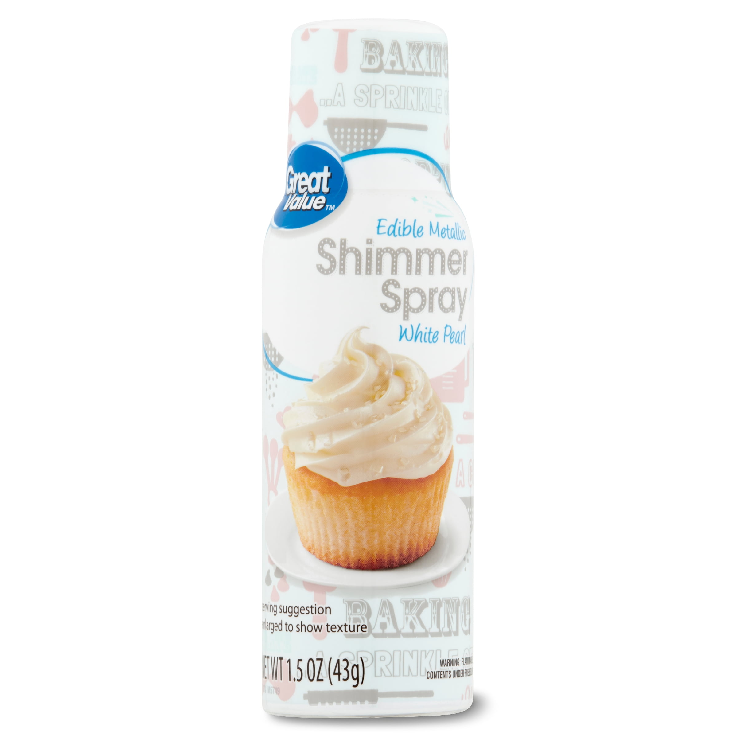 Great Value Edible Metallic White Pearl Shimmer Spray, 1.5 oz