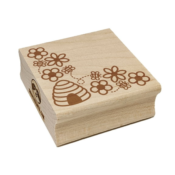 Flowers and Bees Corner Square Rubber Stamp Stamping Scrapbooking Crafting - Small 1.25in
