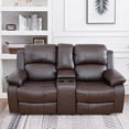 thumbnail image 2 of Aukfa Double Manual Recliner Chair, Overstuffed Loveseat with Cupholder for Living Room, Leather, Brown, 2 of 15