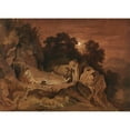 thumbnail image 3 of Adrian Ludwig Richter 14x11 Black Modern Framed Museum Art Print Titled - Shepherds by the Fire (Evening Landscape) (Approx. 1861), 3 of 5