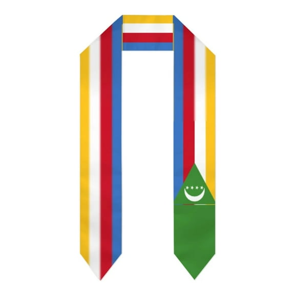 Graduation Sash Comoros Flag scarf Shawl Stole Sapphire Blue with Star Stripe Bachelor Gown Accessory Ribbon 180*14cm