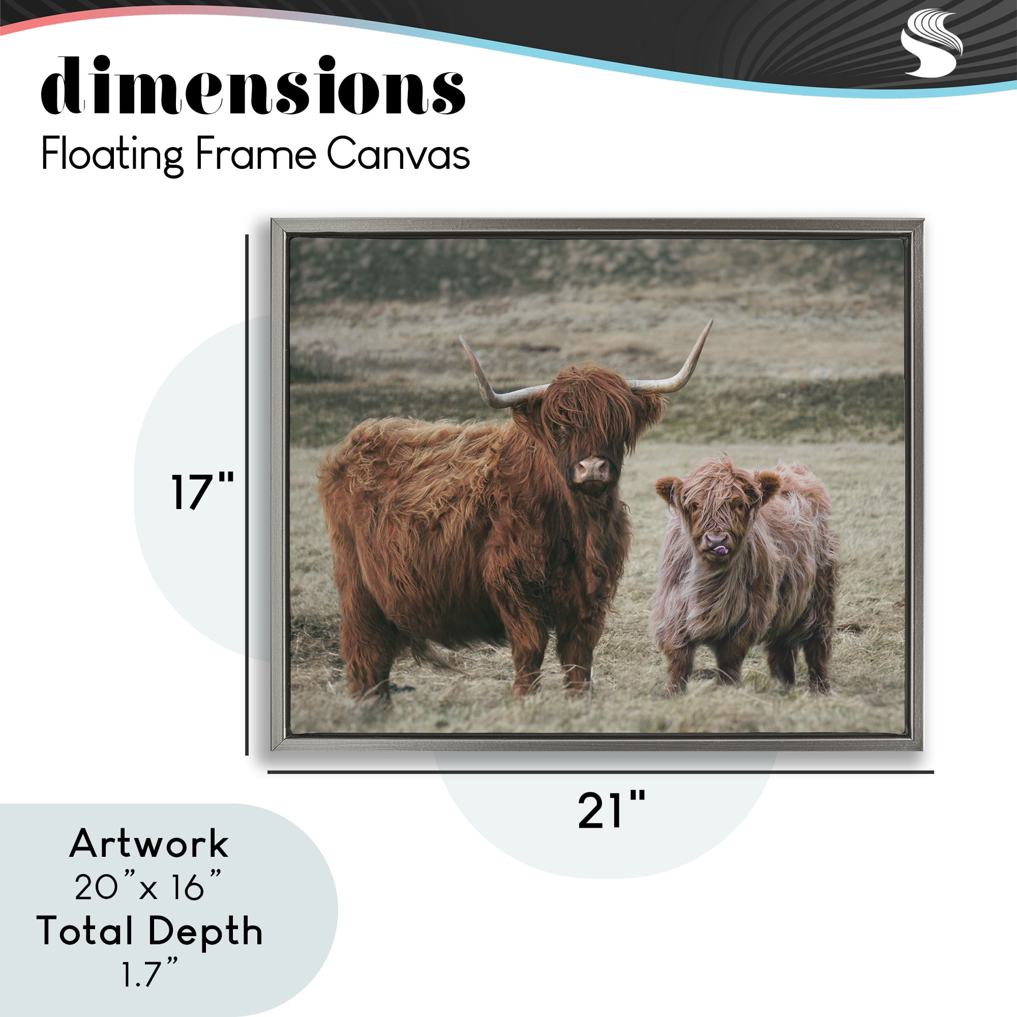 Mom & Baby Cow Gray Framed Floater Canvas Wall Art, design by Lettered and Lined
