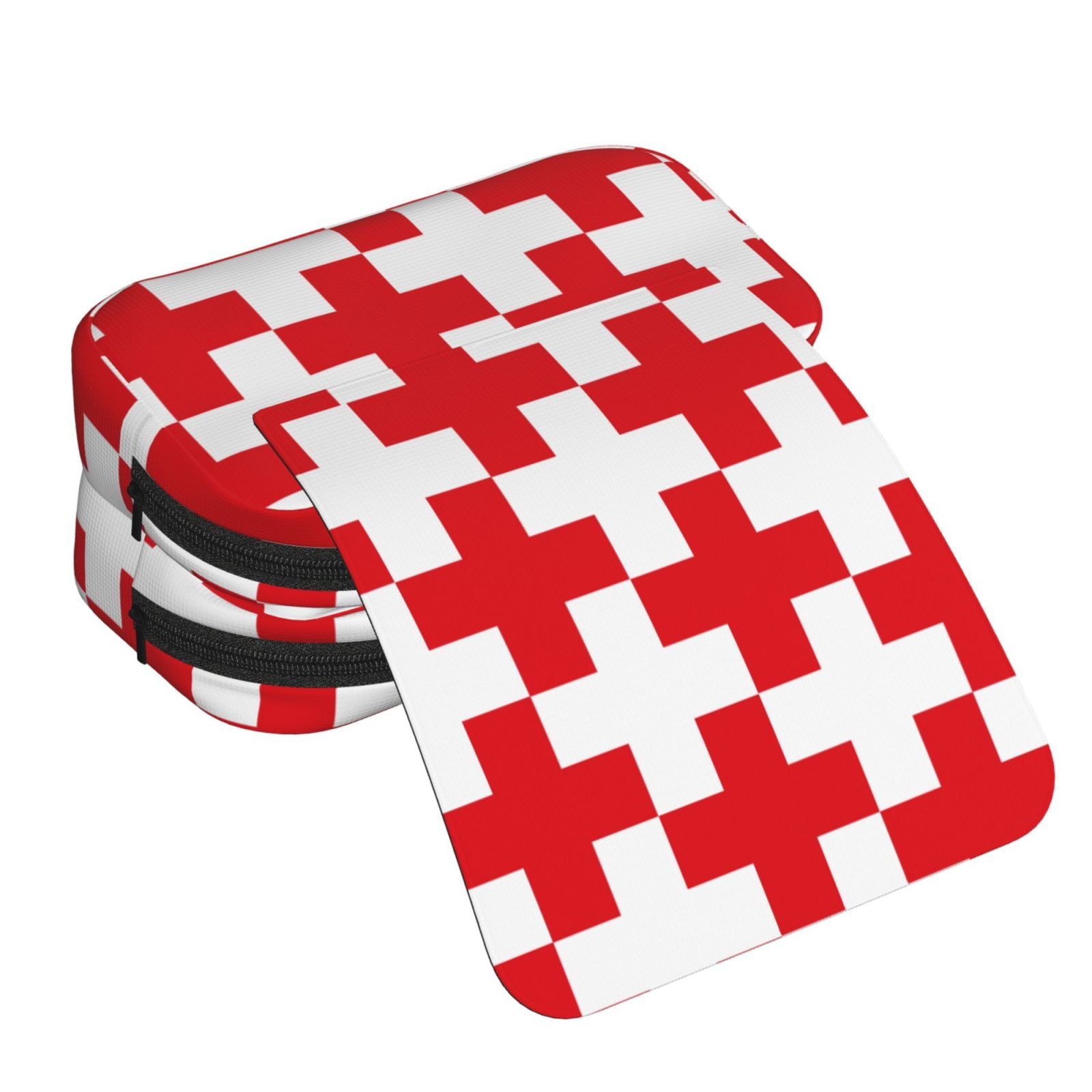 Rateoe Red Cross 1 Pattern Double Clamshell Pen Case, Storage Organizer with Two Zipper Compartments– Holds Up to 50 Pencils & Pens