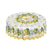 Lemon Floral Wreath Round Tablecloth Waterproof & Washable Table Cover Polyester Table Cloth for Kitchen Dining Tablet Party Dining Tablet