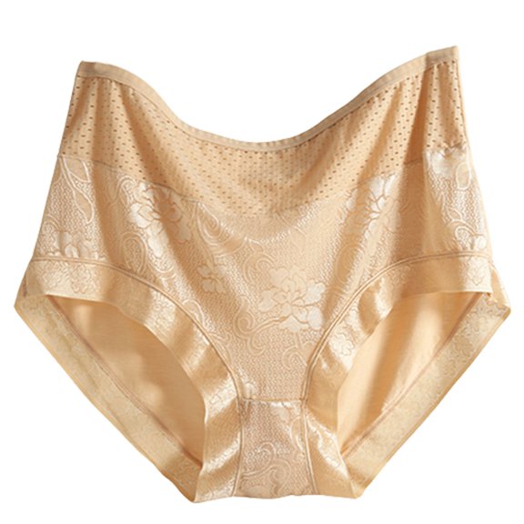 Panties for Womens Underwear Mid High Waist Hollow Breathable Loose Plus Size Briefs Beige 3Xl