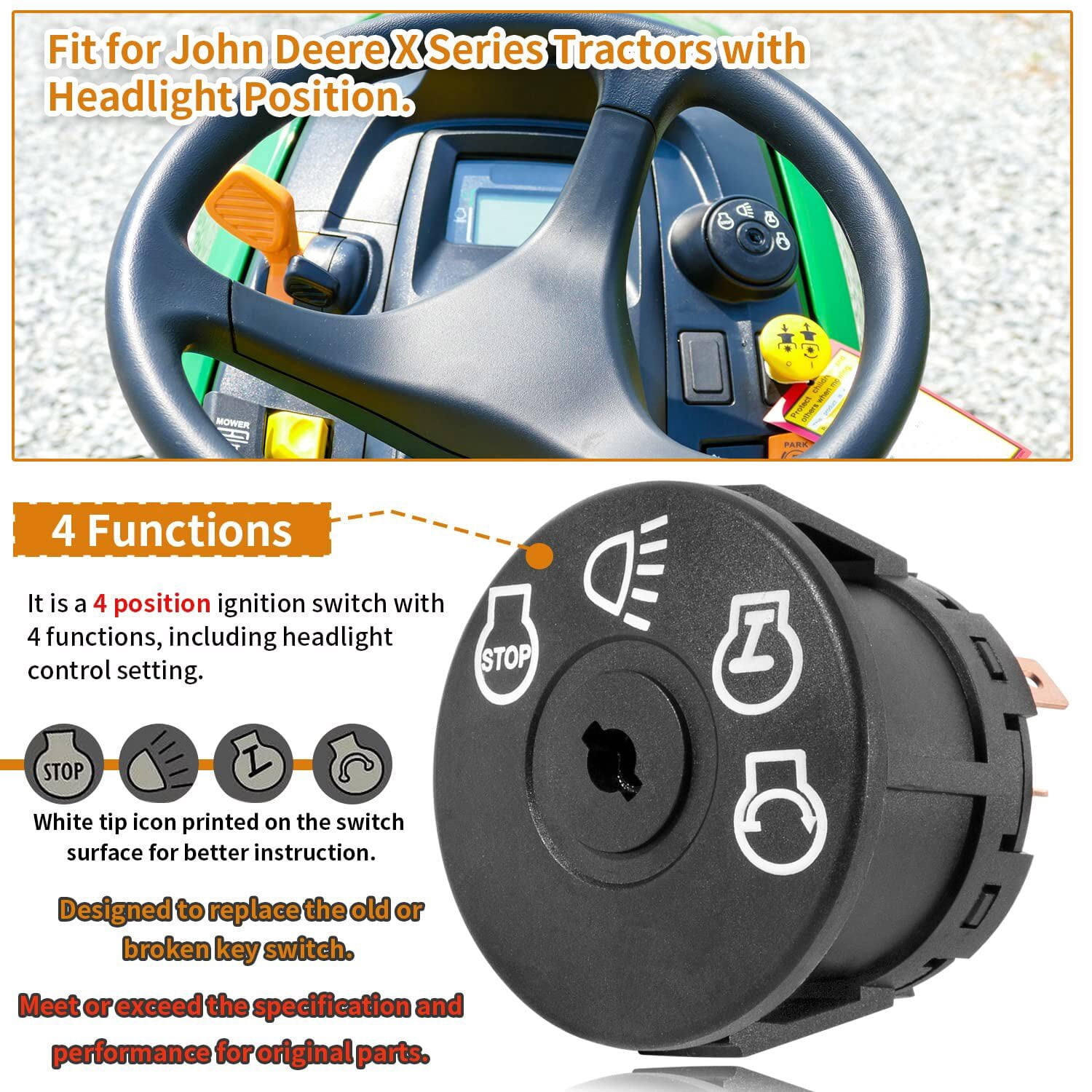 Ignition Switch for John Deere X100 X350 X354 X360 X370 X380 X384 X540 w/2 Keys