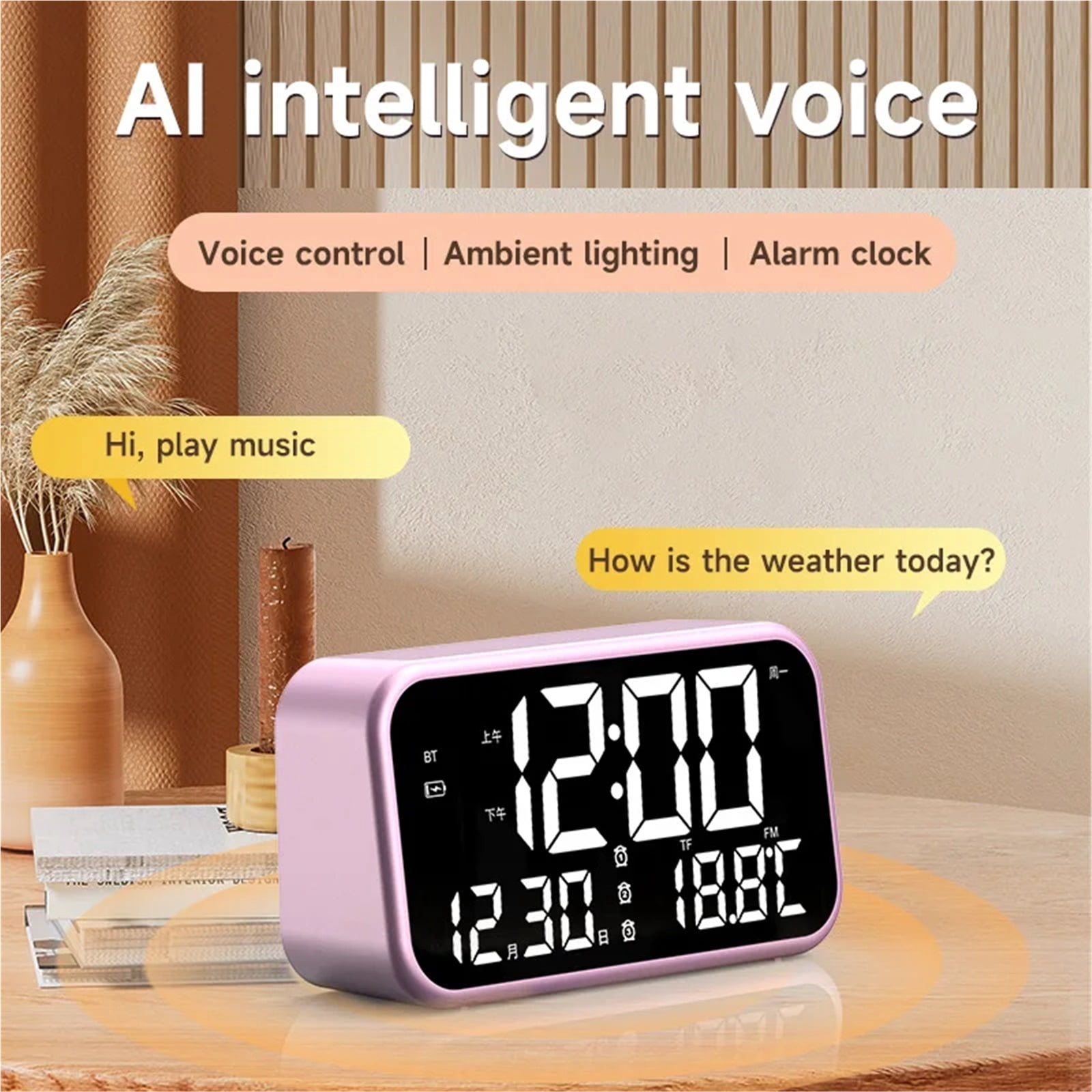 Digital Alarm Clock Bluetooth Speaker Tf Card/usb Playback, Auto Time Set For Bedroom & Office