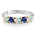 thumbnail image 3 of Gem Stone King 925 Silver and 10K Yellow Gold Simulated White Opal and Blue Created Sapphire Wedding-Bands Ring for Women | 1.25 Cttw | Round Cabochon 4MM | Gemstone October Birthstone | Size 7, 3 of 6