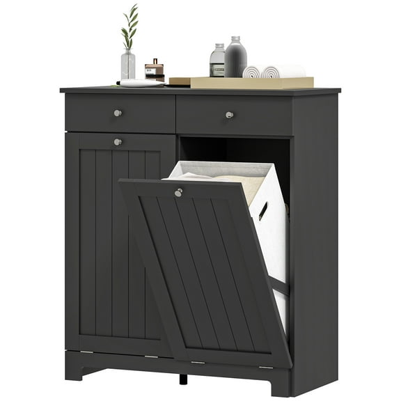 HOMCOM Tilt Out Laundry Hamper, Laundry Hamper Cabinet with Drawer, Black