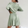 thumbnail image 5 of Bermudas Conjunto de 2 piezas a juego para mujer, top con solapa de satén simple y pantalones cortos de cintura alta, uso diario Cgtredaw Verde T M para Mujer, 5 of 5