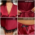 thumbnail image 5 of Sexy Lingerie, LOFIR Silk Satin Pajamas for Women, Womens Summer Pajamas Pjs Sets of 4 Pcs with Floral Lace Top Shorts and Robe, Gift for Women, Burgundy, L, 5 of 6