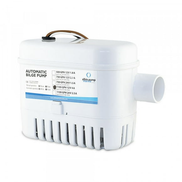 Albin Bilge Pump 01-04-018 Marine Series; Submersible; 1-1/8 Inch NPT Inlet/Outlet Port; 12 Volt DC; With Thermal Overload Protection; 6 Amp Fuse Size