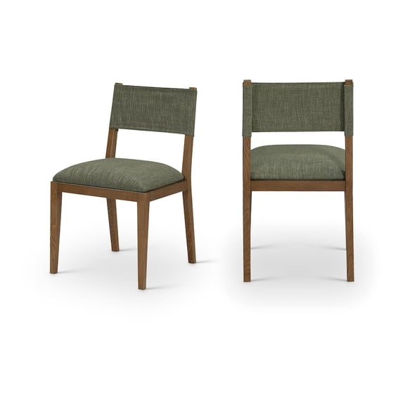 Meridian Furniture Avon Olive Linen Textured Fabric Dining Side Chair, Set of 2
