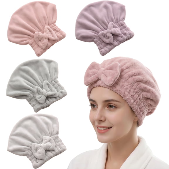 4 Pack Hair Plopping Wrap for Curls, Microfiber Hair Towel with Bow-Knot Absorbent Hair Drying Cap Hair Towel Wrap for Women