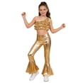 thumbnail image 3 of iiniim Girls Disco Jazz Hip Hop Street Dance Outfits Sequins Ruffle Crop Top with Flared Leggings Pants Set Gold 16, 3 of 7