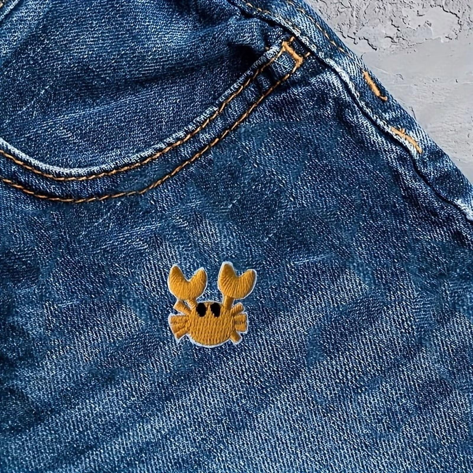 Set of 2 Adorable Iron-On Small Crab Patches for Jackets and Backpacks - Humorous Embroidery Design