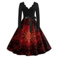 thumbnail image 6 of Women's Casual Fashion Long Sleeve Christmas Graphic Printed Vintage V-Neck Retro Print Long Dress for Holiday Casual Occasions and Everyday Wear,Coffee,2XL, 6 of 6