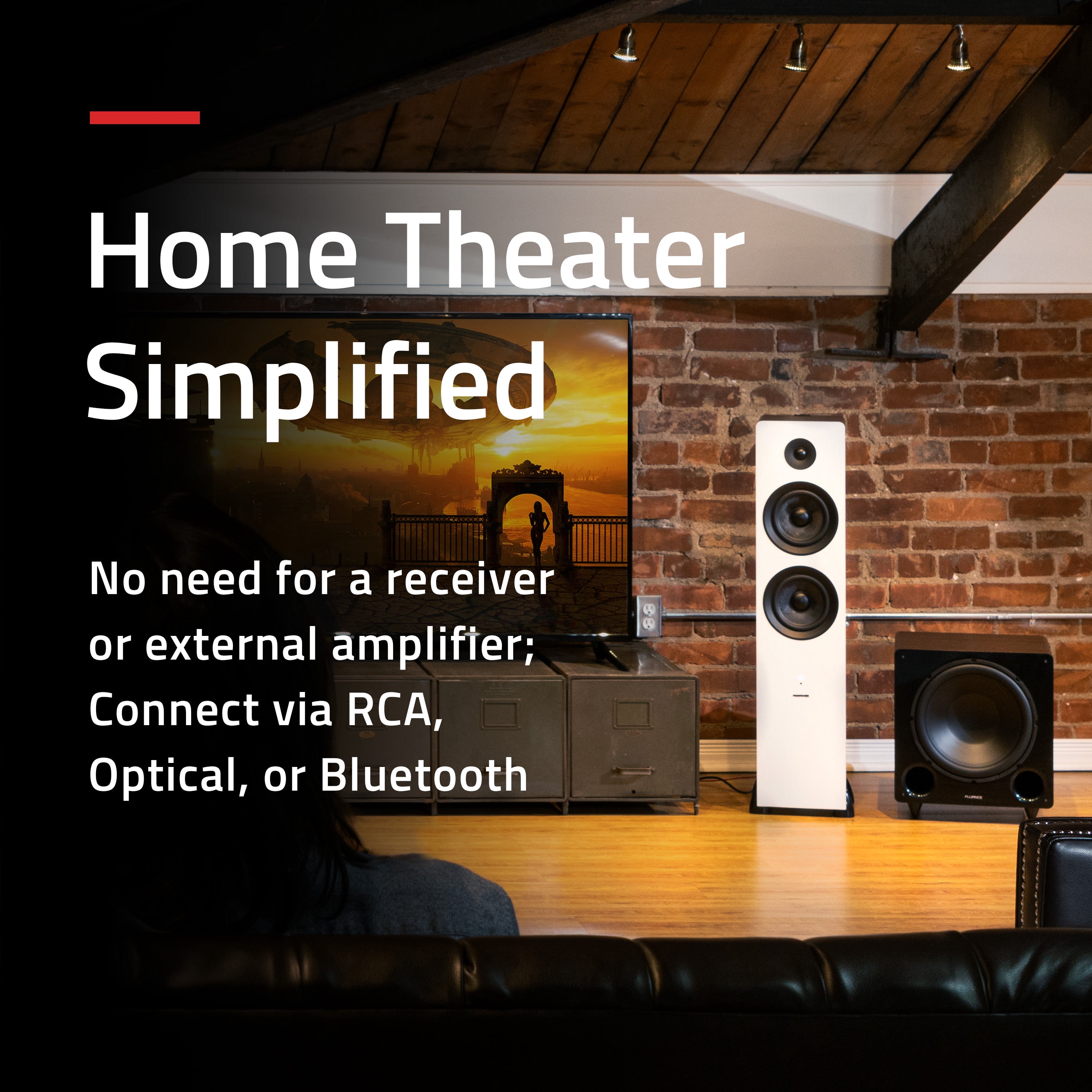 Fluance Ai81 Elite Powered 2-Way Floorstanding Tower Speakers, 150W Built-in Amplifier for 2.0 Stereo Music & Movie Listening, TV, Turntable, PC & Bluetooth - 2x RCA, Optical, Sub Out (Black Ash)