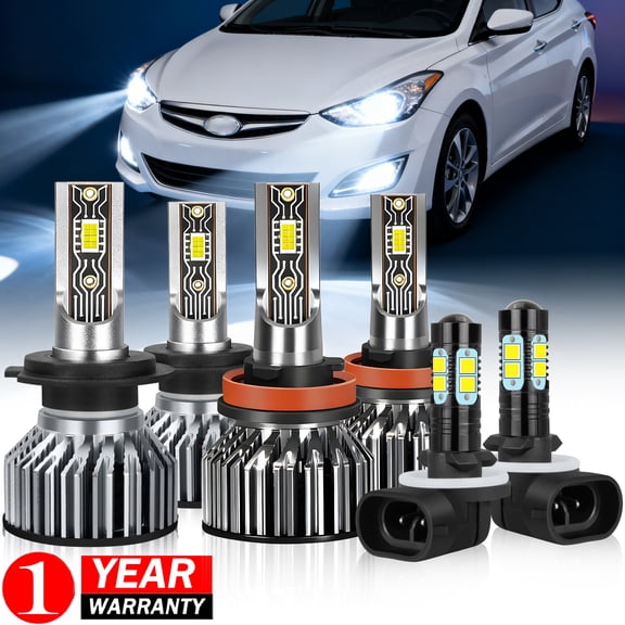 H7 H11 High&Low Beam Fits Hyundai Elantra (w/o projector) 2014 2015 2016 LED Headlights 881 Fog Lights 6pcs