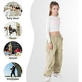 thumbnail image 6 of Rolanko Girls Cargo Pants Wide Leg Streetwear Kids Pants with Pockets Trendy Jogger Trousers, 6 of 6