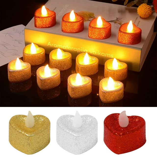 Fiudx 24 Velas Led En Forma de Corazón con Lentejuelas, Diseño Romántico Sin Llama, Decoración Segura y Elegante, Perfectas para Bodas, San Valentín y Despedidas de Soltera. Juego de 24 Piezas.