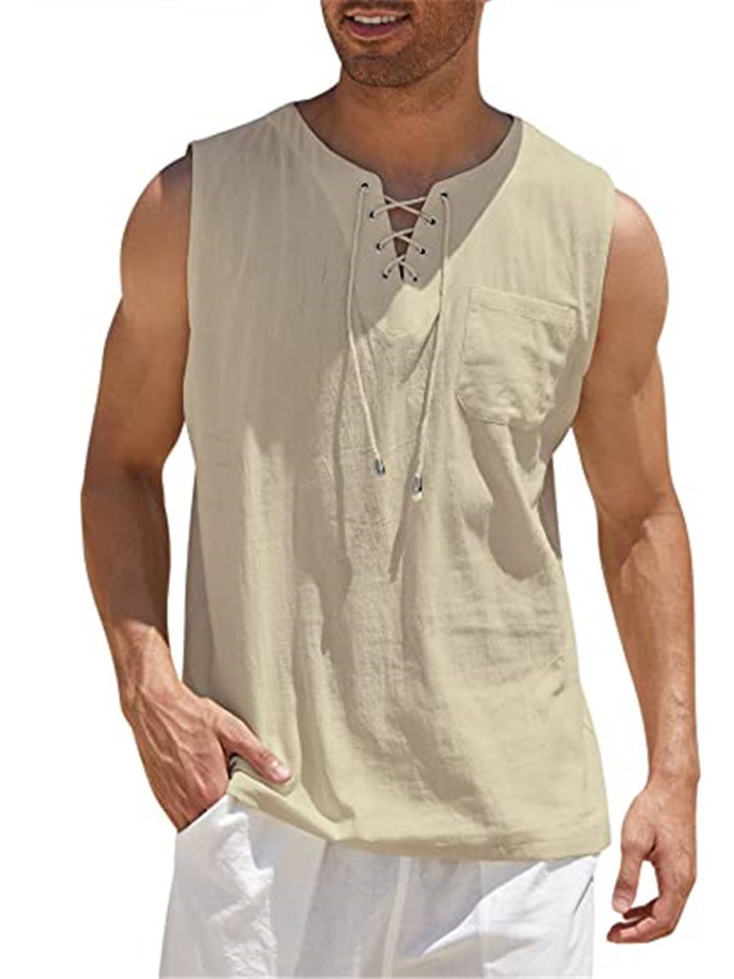Men Cotton Linen Tank Top Shirts Summer Beach Hippie Tops Sleeveless ...