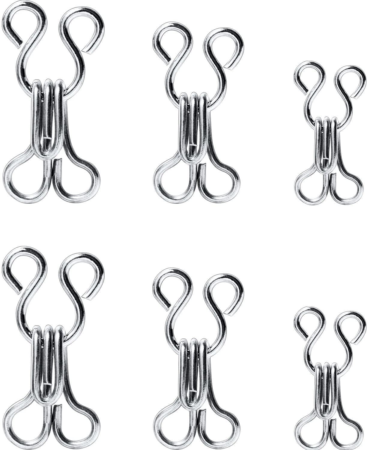 Silver 3 Sizes 50 Set Sewing Hooks and Eyes Closure for Bra and Clothing