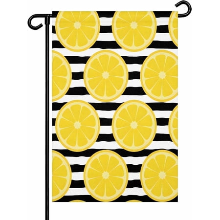 Yellow Lemon Garden Flags 12x18 Double Sided Outside Decoration Summer Botanical Fruits Black White Stripes Decorative Welcome Yard Flag Banners for House Home Patio Lawn Seasonal Outdoor Decor