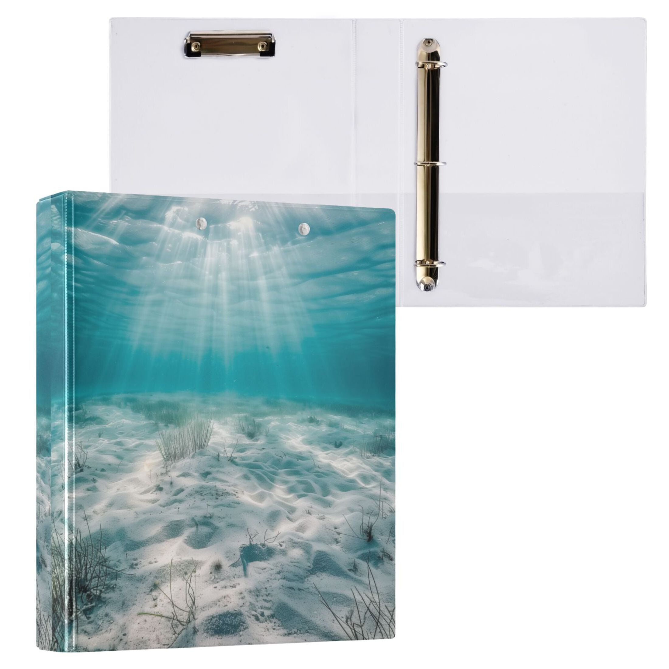 Serene Ocean Floor Hardcover 3 Ring Binder 1.5” Round Rings Binder Organizer Letter Size Paper Pockets School Office Supplies