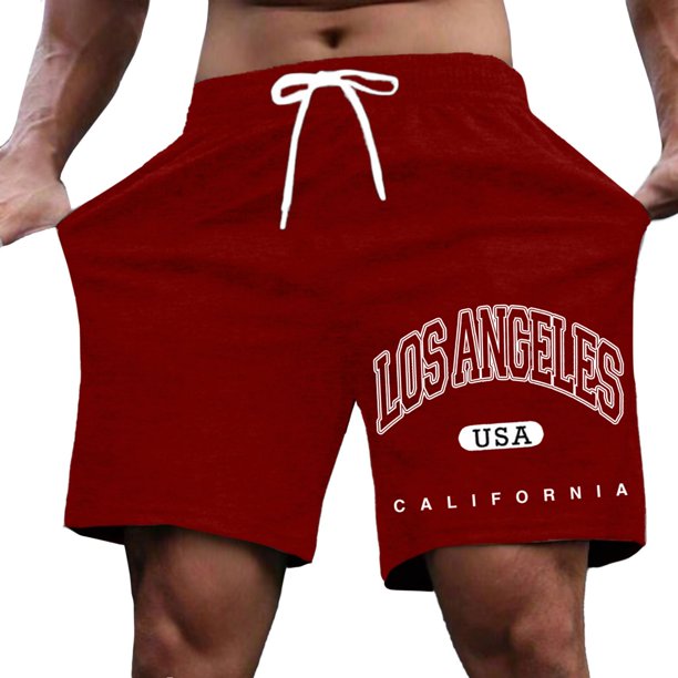 Pantalones cortos casuales con estampado de letras estilo urbano para hombre, ligeramente elásticos, de poliéster