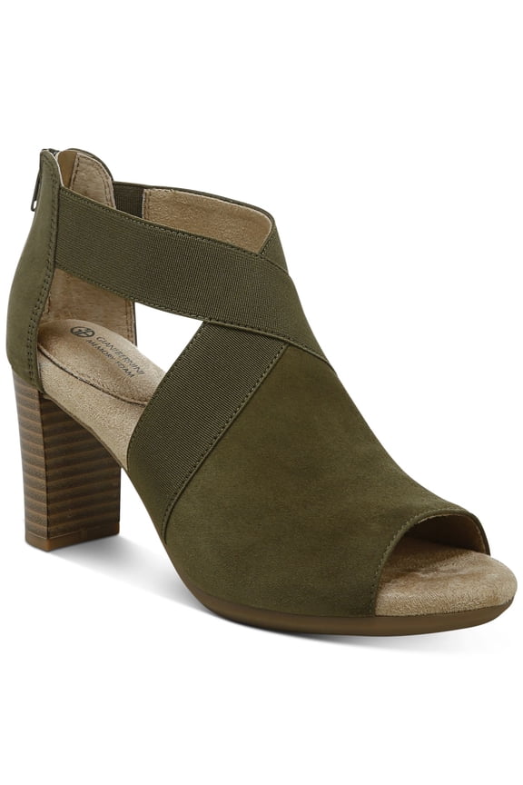 Womens Green Stretch Padded Averie Peep Toe Stacked Heel Zip-Up Leather Heeled Sandal 10 M