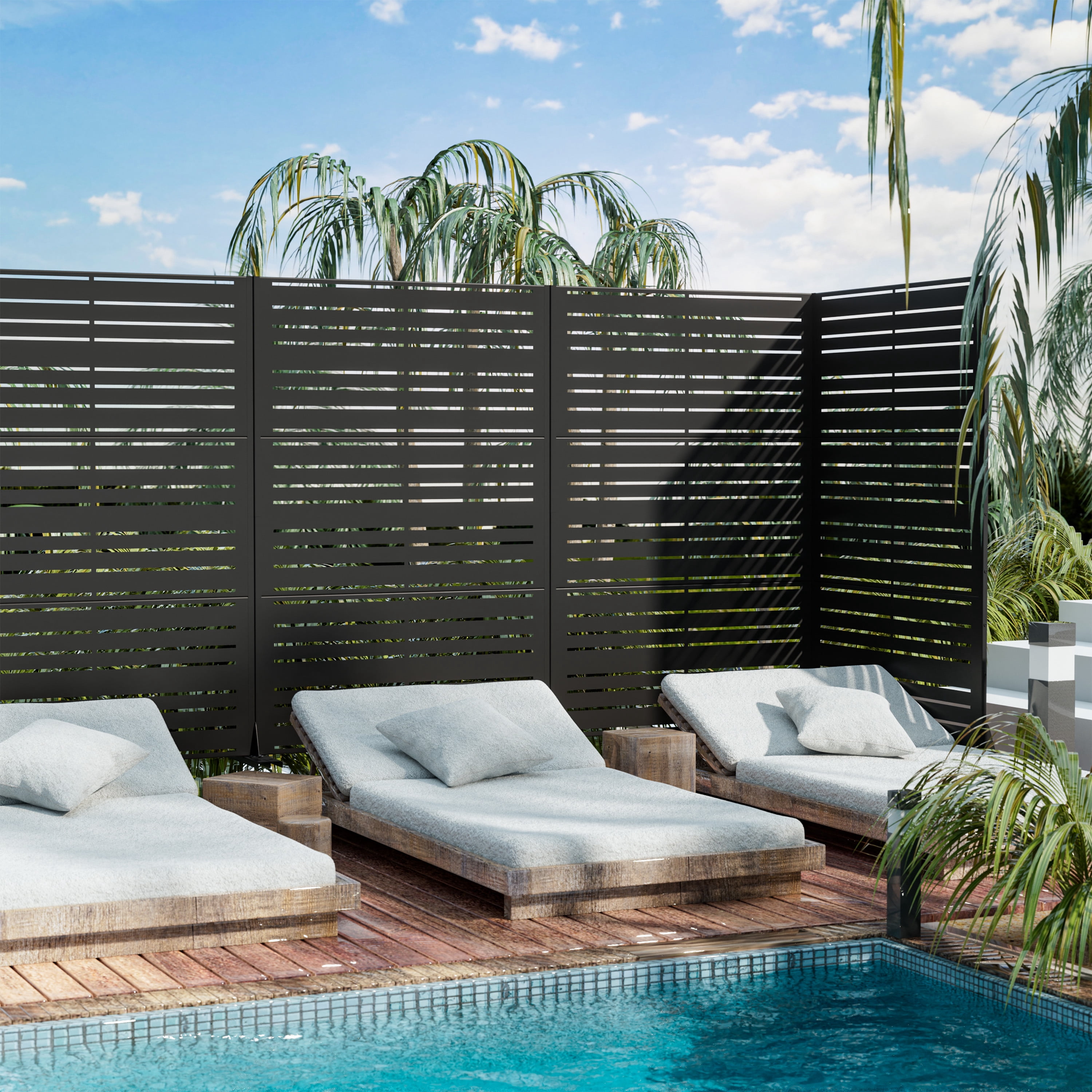 MAYEERTY 72"x47" Outdoor Privacy Screen Freestanding Metal Room Dividers Balcony Decorative Screen,Black
