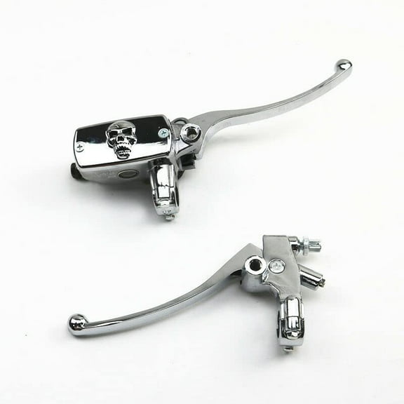Chrome 22mm 7/8" Handlebar Skull Reservoir Brake Clutch Lever Motorcycle Cafe Racer
