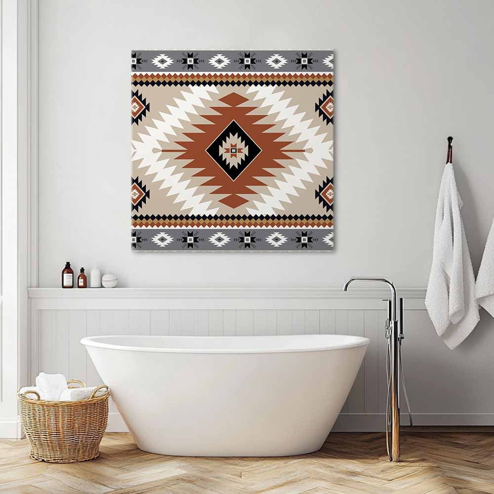 Aztec Southwestern Canvas Wall Art, Ethnic Tribal Style Geometric Orange Khaki Framed Wall Decor Modern Artwork Prints Painting for Living Room, Bedroom, Kitchen & Cafe Decor 20x20 Inch