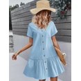 thumbnail image 3 of Zeagoo Summer Dresses for Women Button Down Cotton Linen Dress A Line Swing Sundress Short Sleeve Ruffle Hem Dress, 3 of 6