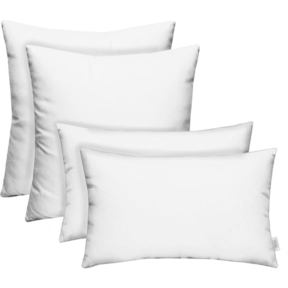 Resort Spa Home Indoor Outdoor Set of 4 17" Square Throw Pillows & 12" x 20" Rectangle/Lumbar Pillows Made with Sunbrella Canvas White Fabric