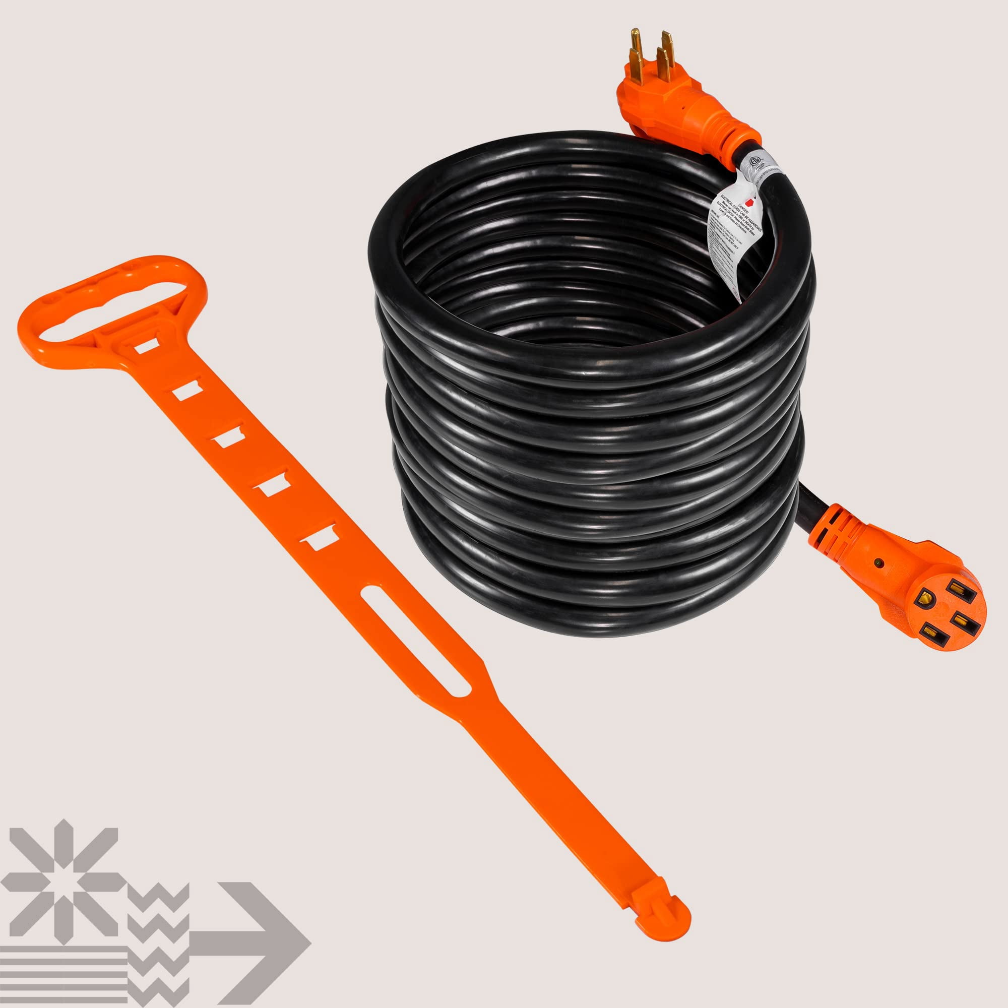 50 Feet 125/250V 50A RV Power Extension Cord [NEMA 14-50P/14-50R] [6/3+8/1 AWG STW Copper 4 Wires] [LED Indicator] [ETL Listed] [EZ-Grip Handle] For RV Trailer Camper Campsite